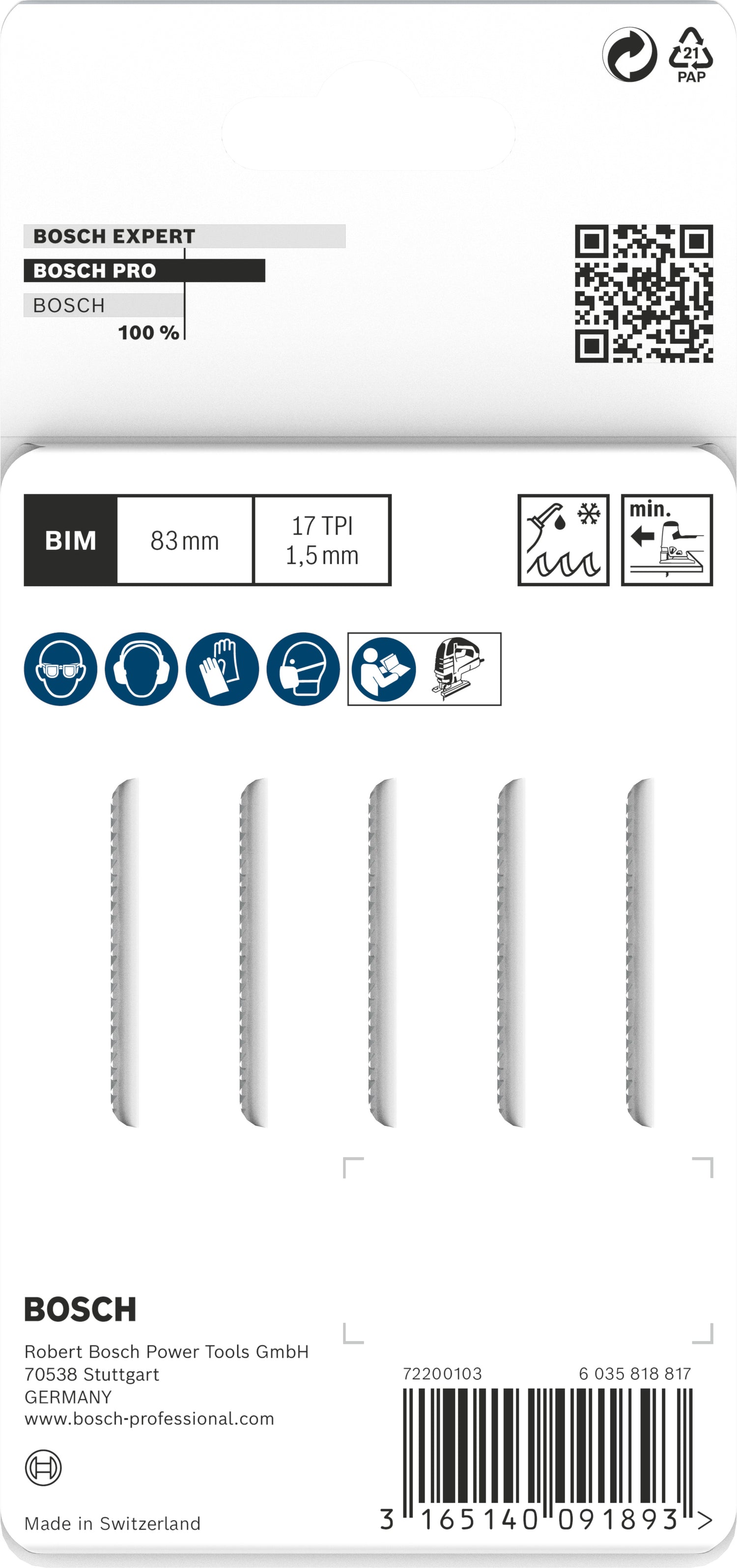 Bosch PRO Metal curve T118EOF Stichsägeblatt (5er-Pack, zum Schneiden von Metall, 83 mm, T-Schaft)