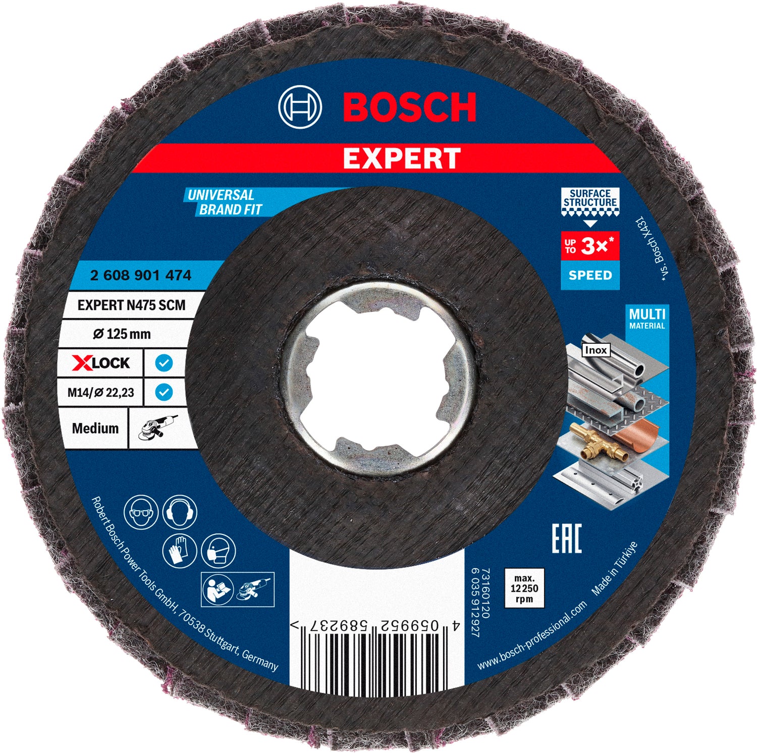 Bosch EXPERT N475 SCM Lamellenscheibe Ø 125 mm (für Stahl, Edelstahl, NE-Metalle, Farbe, X-LOCK, Metallveredelung mit hoher Effizienz)