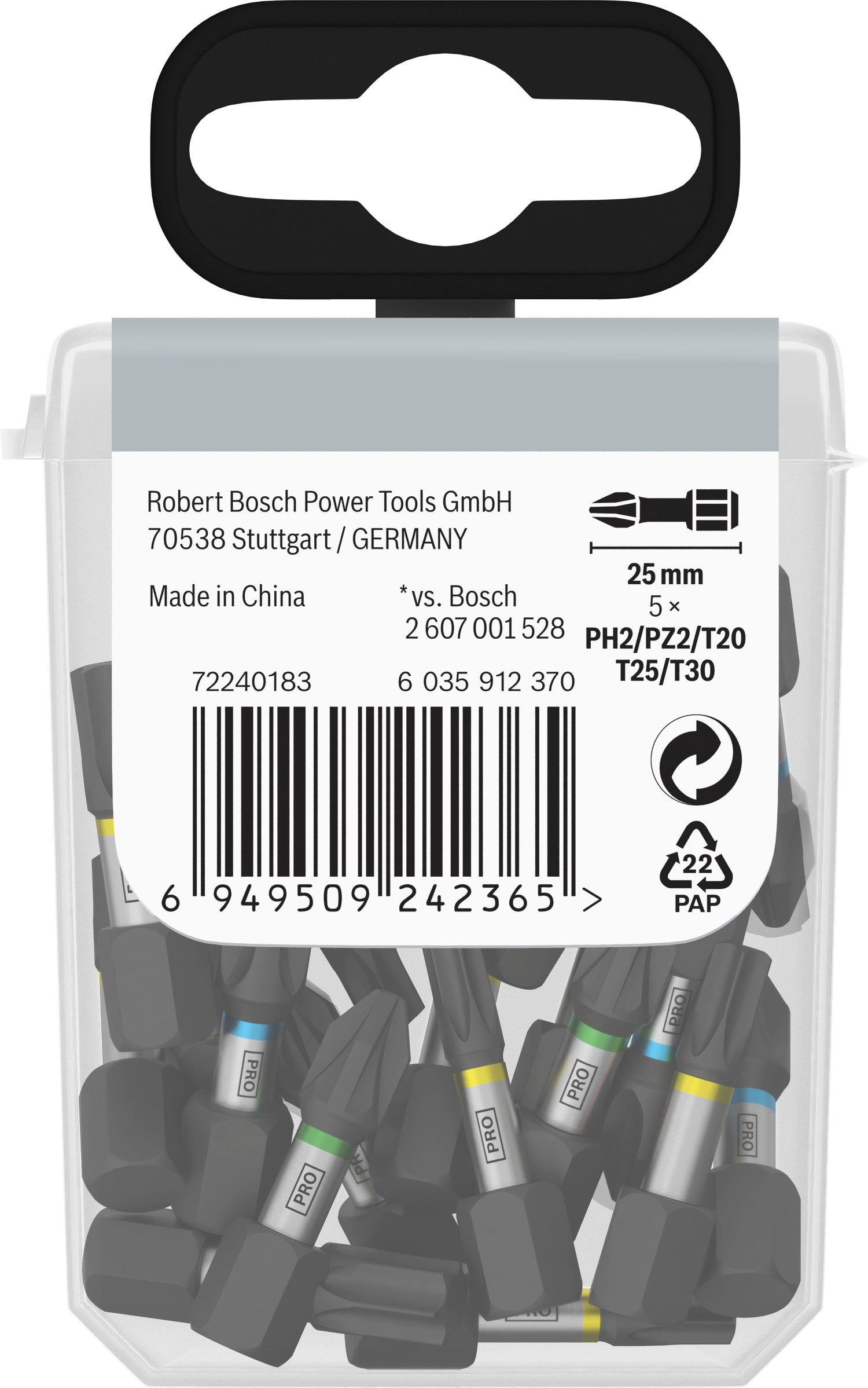 Bosch PRO Impact Bit Set 25er-Pack (je 5x PH2, PZ2, T20, T25, T30 - Länge: 25 mm - ideal für Schlagschrauber)