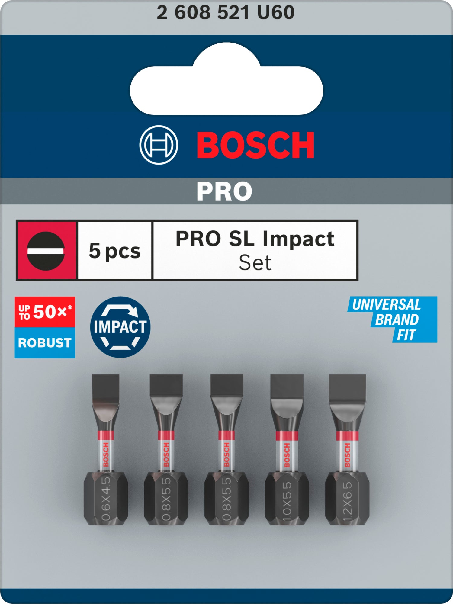 Bosch PRO SL Impact Bit Set (5-tlg: SL4,5 / SL5,5 / SL6,5 - Schlitz - Länge: 25 mm - ideal für Schlagschrauber)