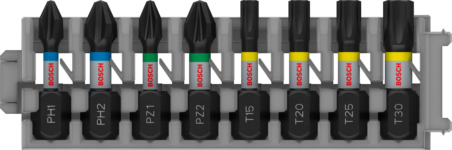 Bosch PRO Impact Schrauberbit Set (8-tlg: PH1, PH2, PZ1, PZ2, T15, T20, T25, T30 - Länge: 25 mm - ideal für Schlagschrauber)
