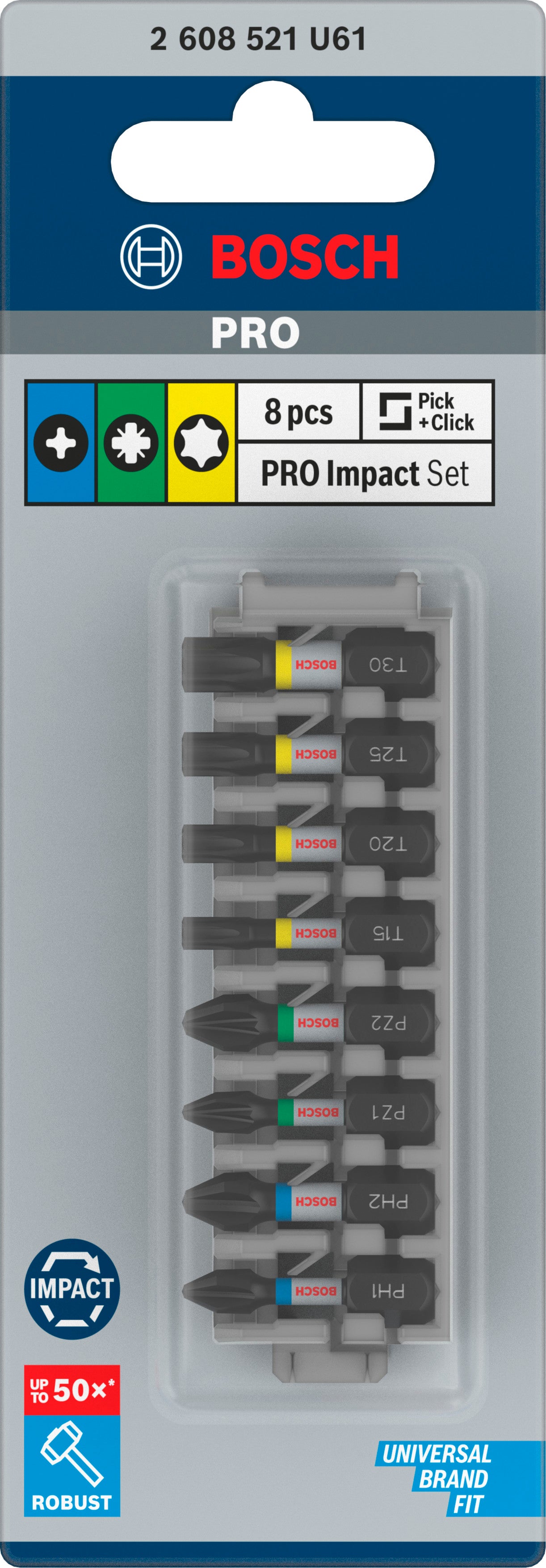 Bosch PRO Impact Schrauberbit Set (8-tlg: PH1, PH2, PZ1, PZ2, T15, T20, T25, T30 - Länge: 25 mm - ideal für Schlagschrauber)