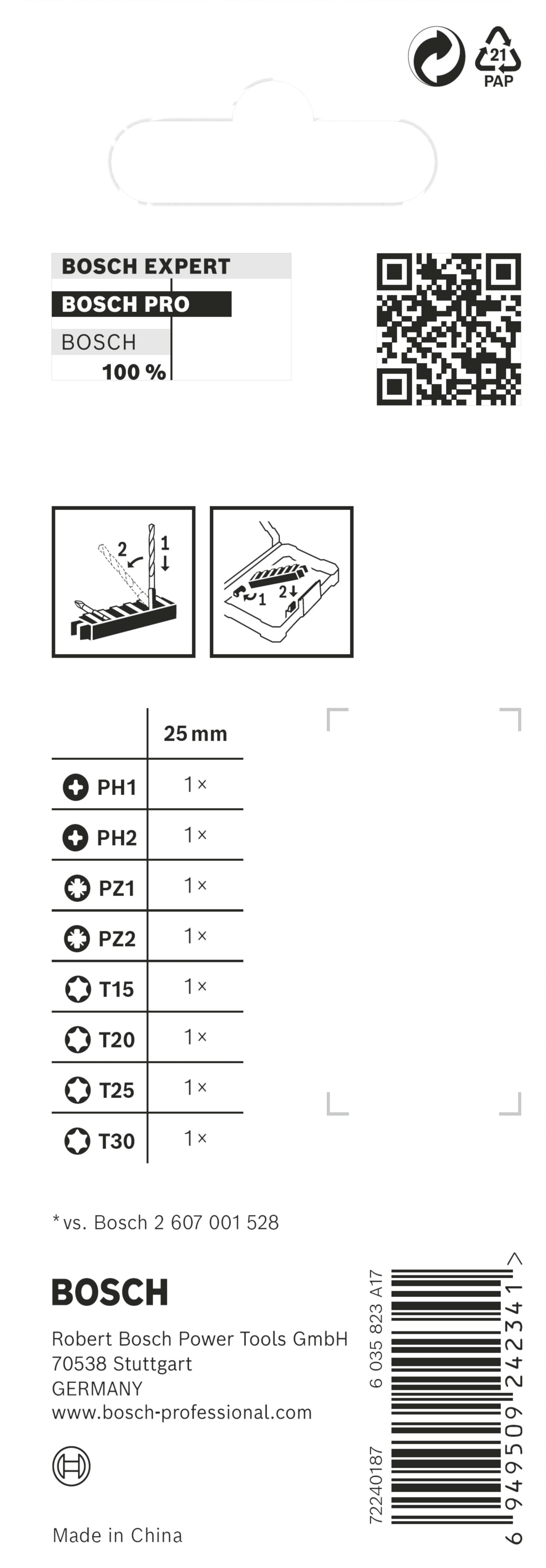 Bosch PRO Impact Schrauberbit Set (8-tlg: PH1, PH2, PZ1, PZ2, T15, T20, T25, T30 - Länge: 25 mm - ideal für Schlagschrauber)