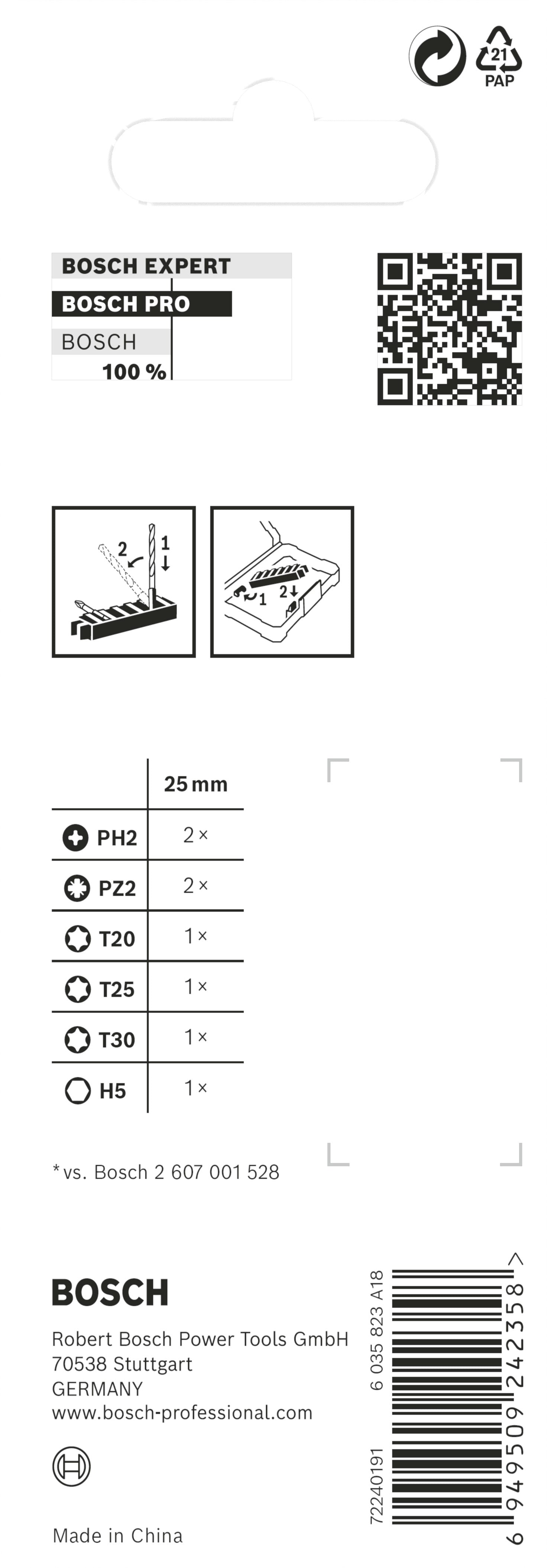 Bosch PRO Impact Bit Set (8-tlg.: 2x PH2, 2x PZ2, H5, T20, T25, T30 - Länge: 25 mm - ideal für Schlagschrauber)