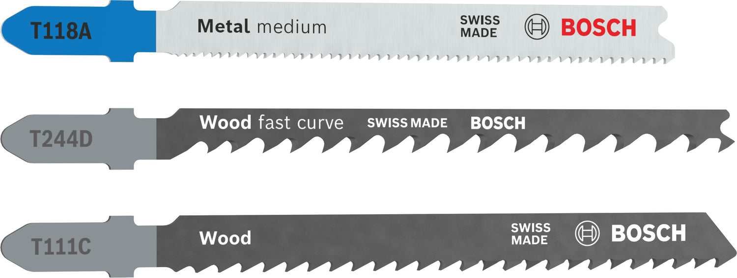 Bosch Stichsägeblatt Set Wood and Metal Basic (3-tlg.: T118A, T244D, T111C, für Holz und Metall, T-Schaft)