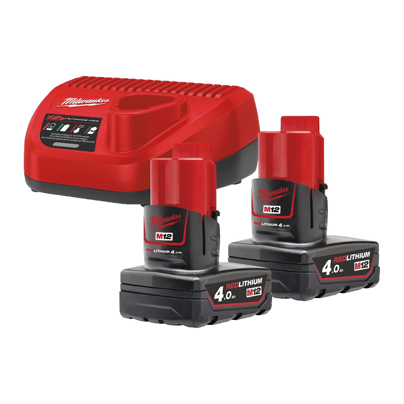 Milwaukee Akku-Starter-Set M12 NRG-402 (mit 2 x 12V / 4,0 Ah Akku M12 B4, 1 x Schnellladegerät C12 C)