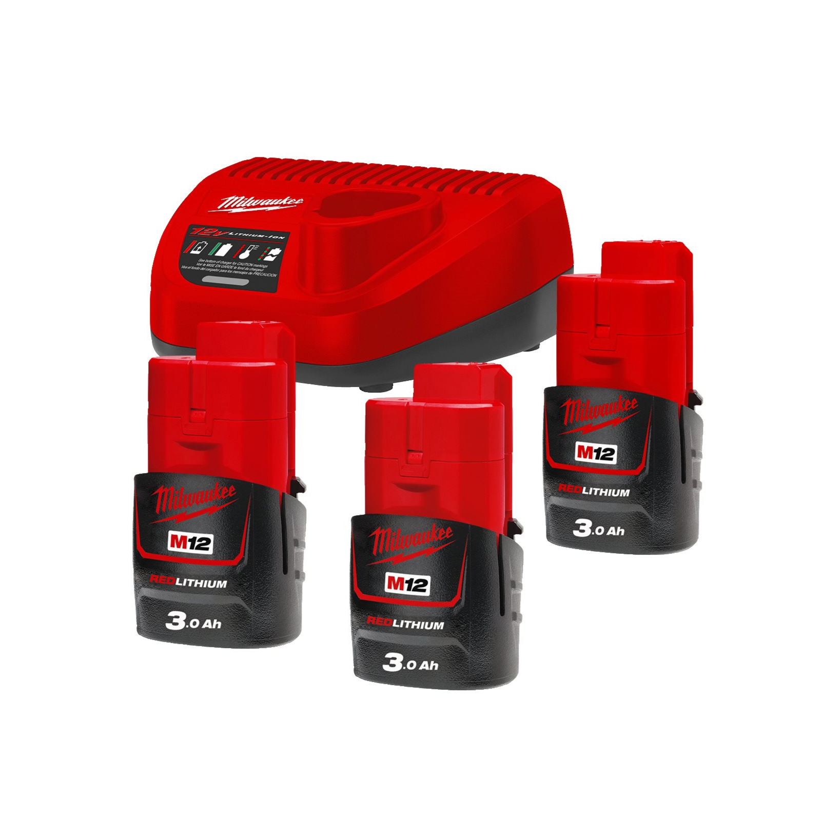 Milwaukee Akku-Starter-Set M12 NRG-303 (mit 3 x 12V / 3,0 Ah Akku M12 B3, 1 x Schnellladegerät C12 C)