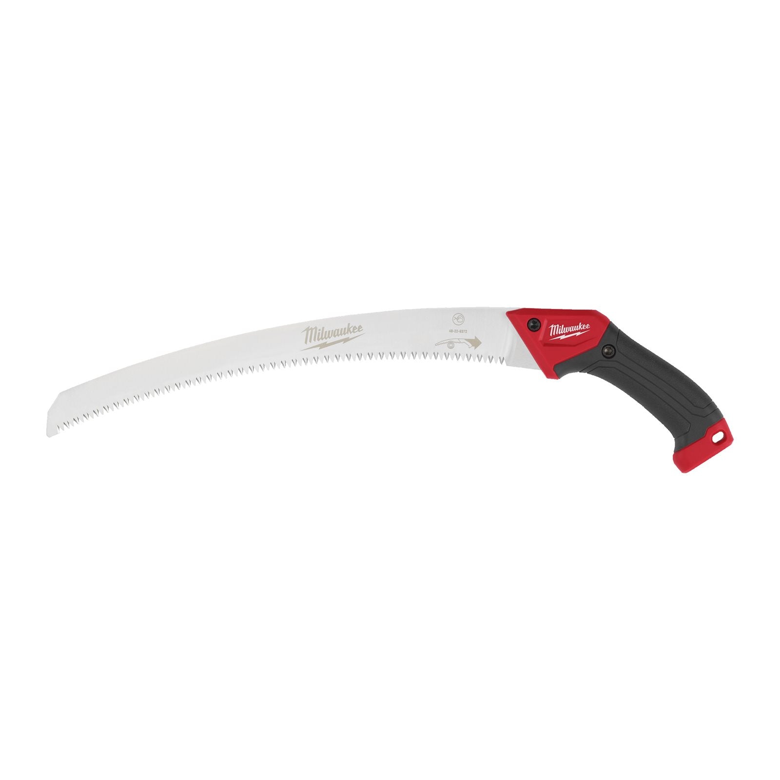 Milwaukee Handsäge gebogen (Max. Schnitt-Ø: 200 mm, Messerlänge: 350 mm, Sägeblatt mit japanischem Zugschnitt-Zahnprofil, inkl. Holster)