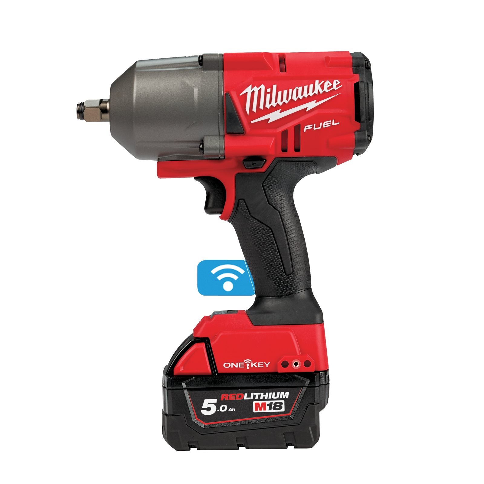 Milwaukee Akku-Schlagschrauber M18 ONEFHIWF12-502X (Drehmoment: 1356 Nm, Lösemoment: 1898 Nm, 1/2"-Vierkant, ONE-KEY, mit 2 x 5,0 Ah Akku in HD Box)