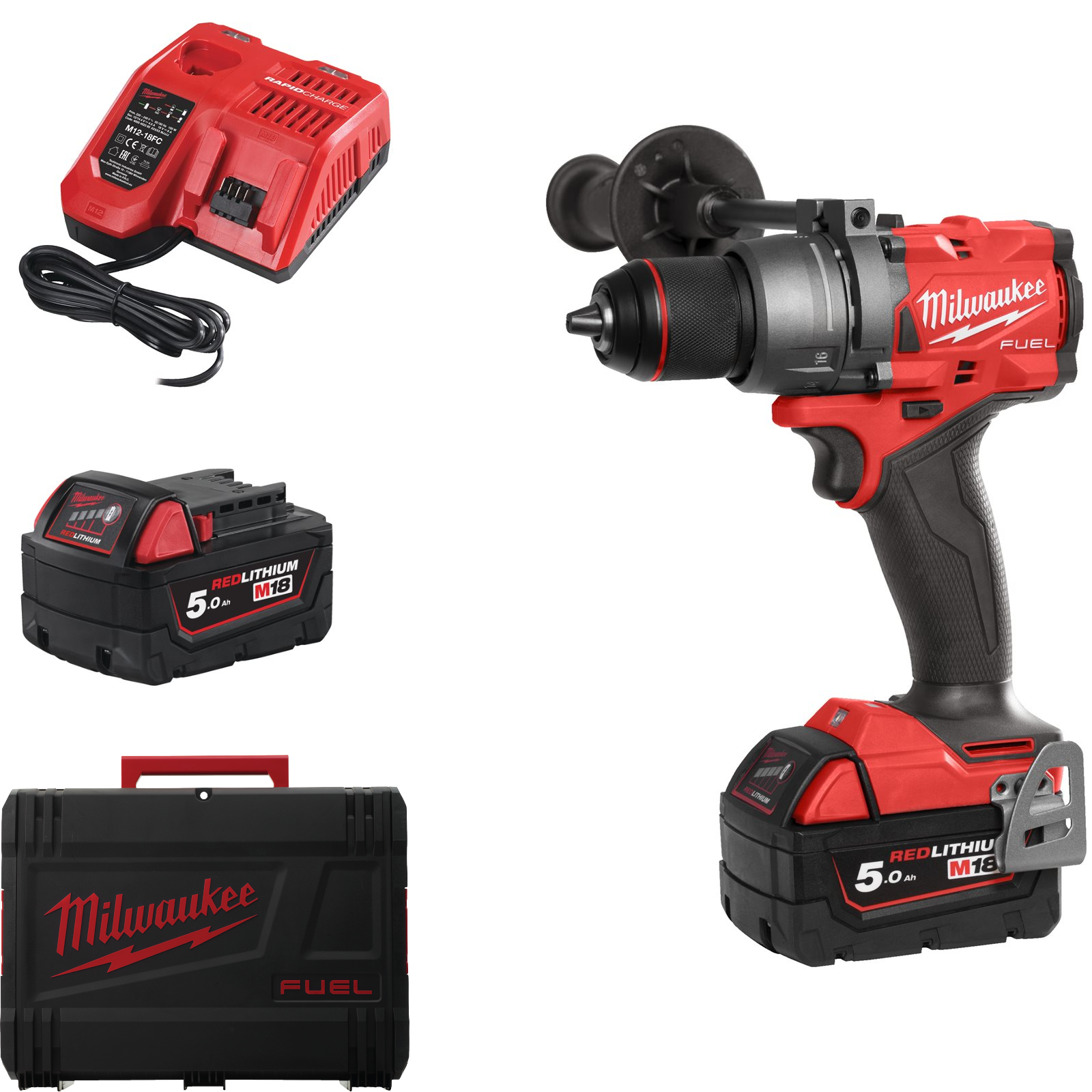 Milwaukee Akku-Schlagbohrschrauber M18 FPD3-502X (Drehmoment: 158 Nm, Bohrfutter: 13 mm, mit 2 x 5,0 Ah Akku in HD Box)