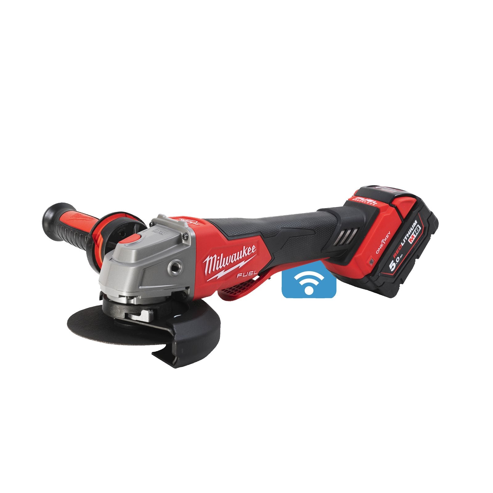 Milwaukee Akku-Winkelschleifer M18 ONEFSAG125XPDB-502X (Scheiben-Ø: 125 mm, Paddelschalter, ONE-KEY, mit 2 x 5,0 Ah Akku in HD-Box)