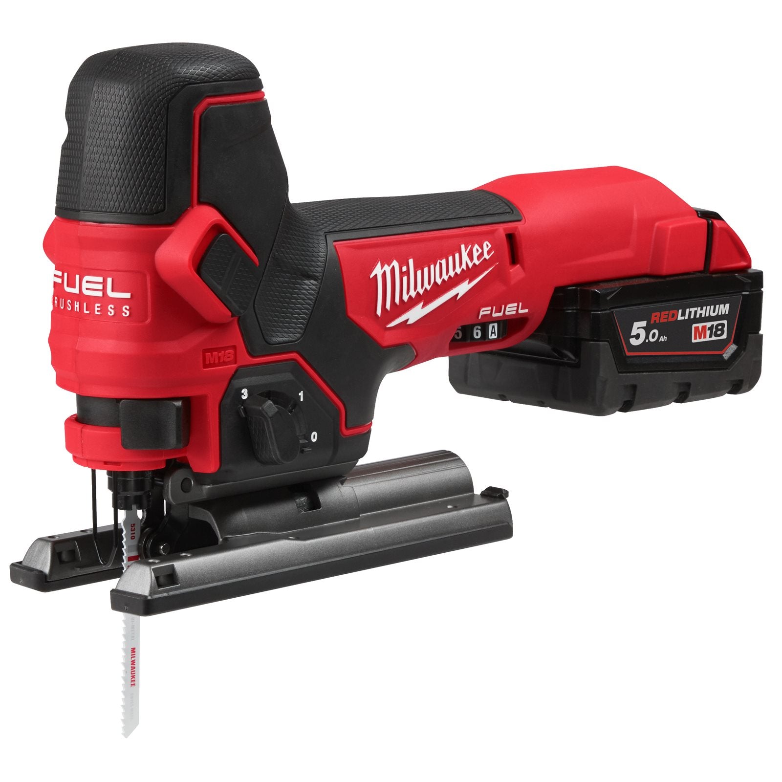 Milwaukee Akku-Stichsäge M18 FBJS-502X (Max. Schnittleistung Holz: 100 mm, 5-fache Pendelhubeinstellung, mit 2 x 5,0 Ah Akku in HD Box)