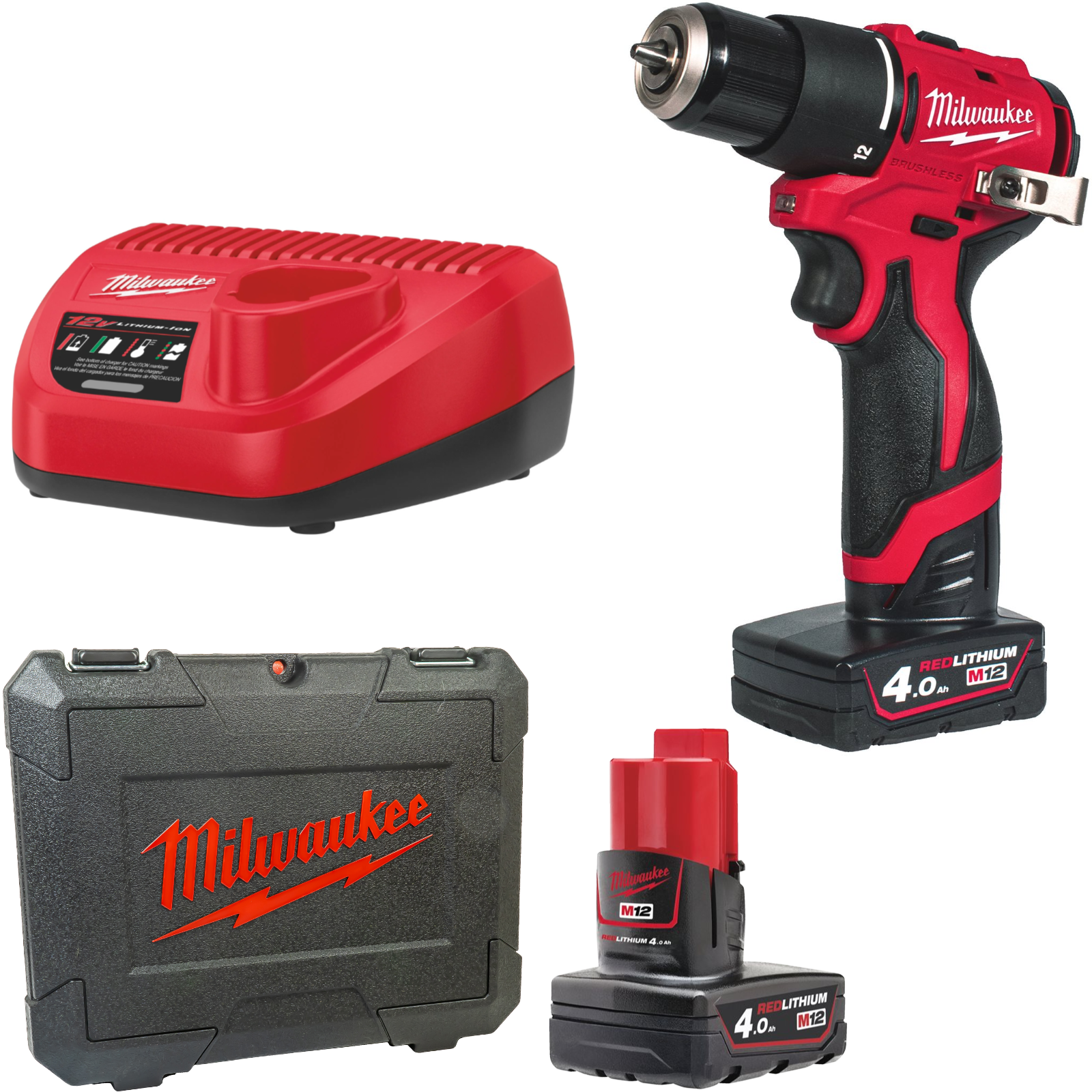 Milwaukee Akku-Schlagbohrschrauber M12 BLPDRC-402C (Drehmoment: 40 Nm, Bohrfutter: 10 mm, inkl. 2 x 4,0 Ah Akku in Koffer)