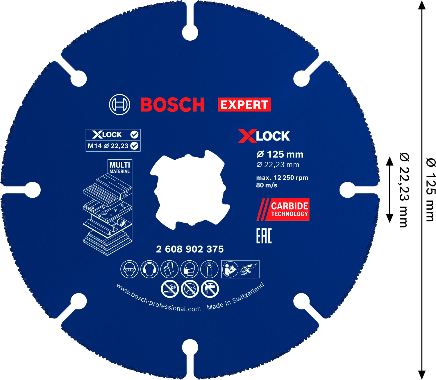 Bosch EXPERT Multi Material Carbide-Trennscheibe Ø 125 mm (X-LOCK, Carbide Multi Wheel, Zum Schneiden verschiedenster Materialien)
