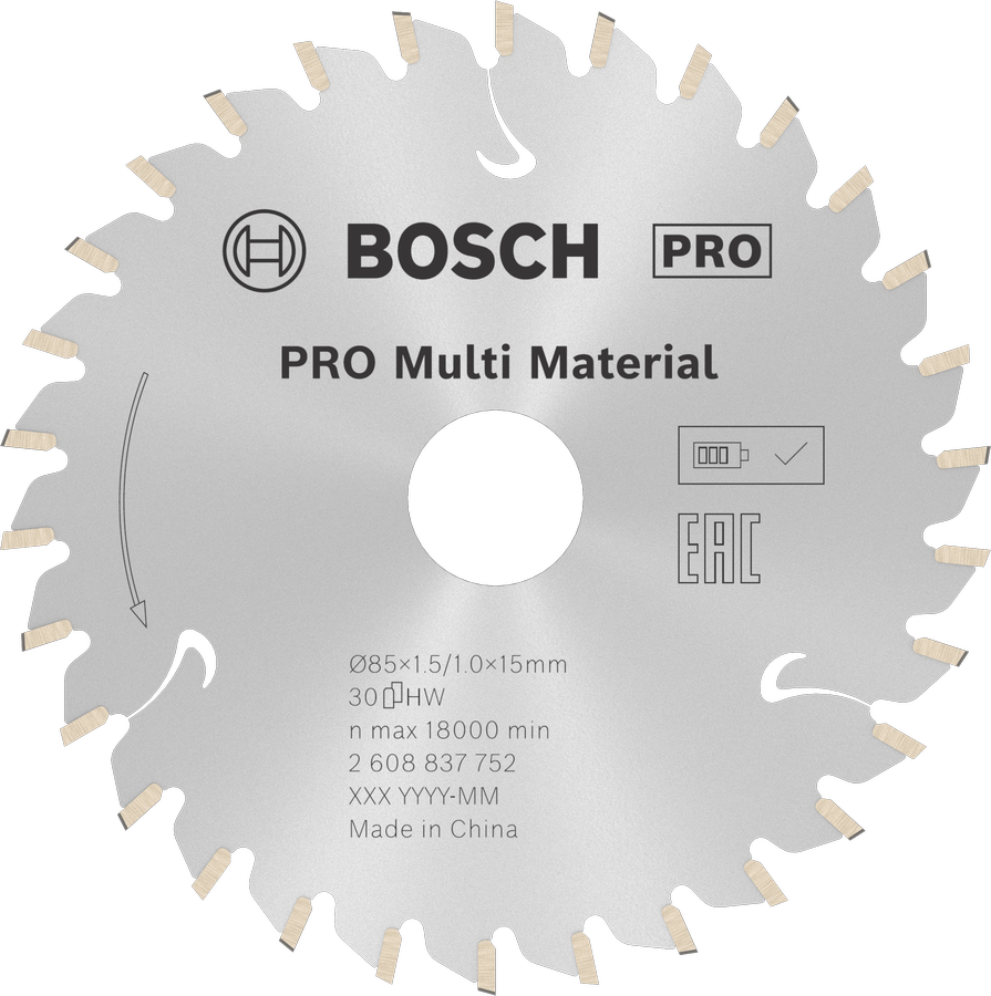 Bosch PRO Kreissägeblatt Multi Material cordless 85 x 1.5/1.0 x 15 mm (30 Zähne, Schnitte in verschiedene Materialien)