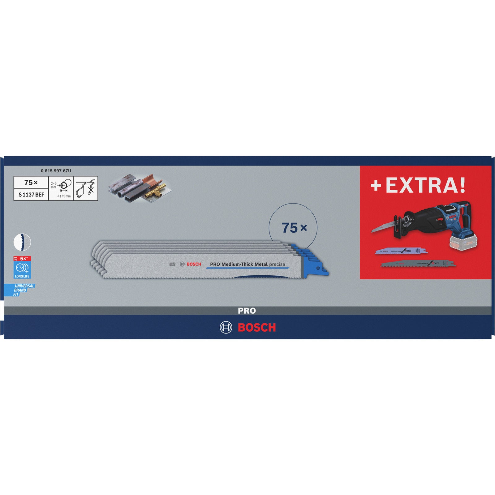 Bosch PRO GSA 18V-28 Akku-Säbelsäge inkl. 75 x S1137BEF Säbelsägeblatt (ohne Akku im Karton)