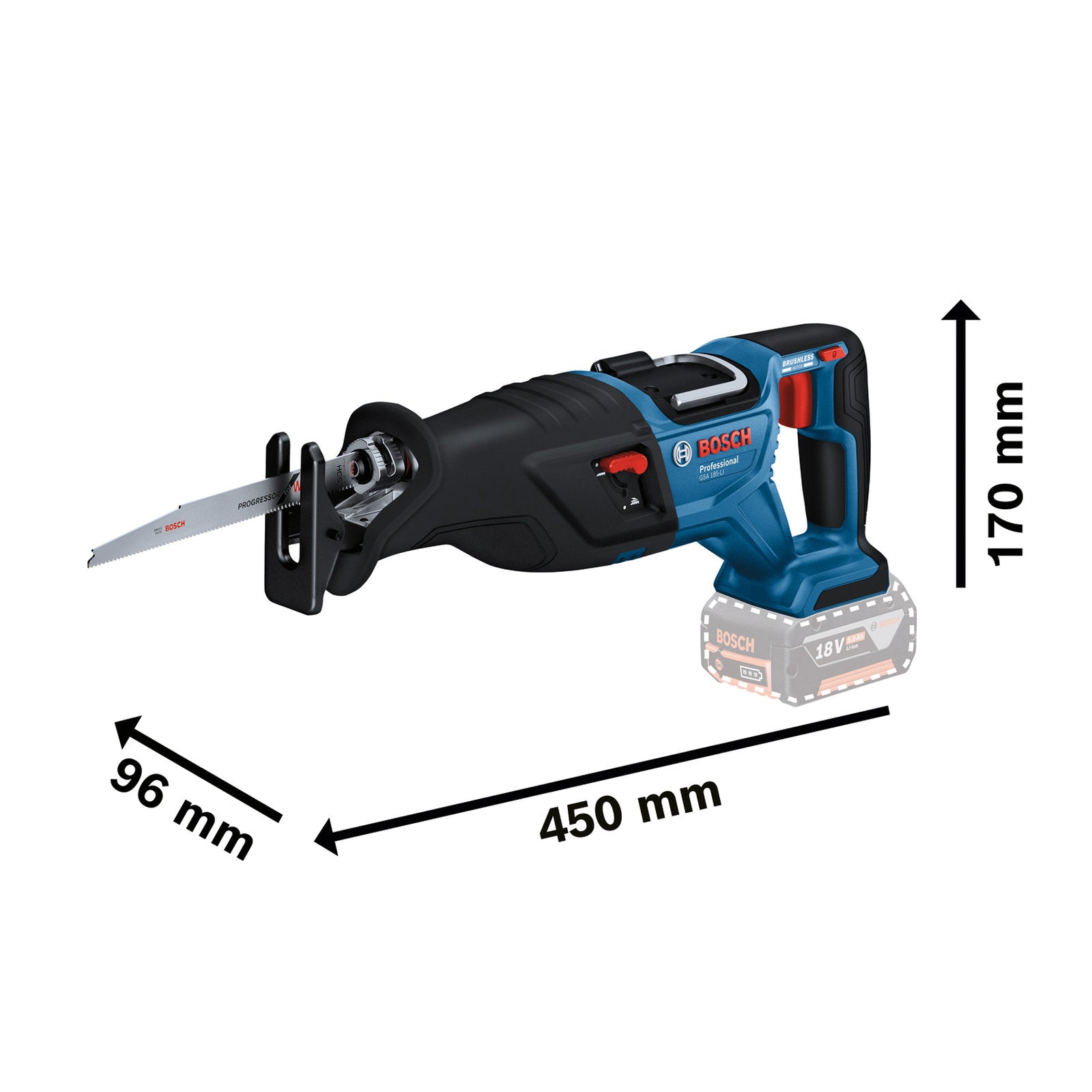 Bosch PRO GSA 18V-28 Akku-Säbelsäge (Schnitttiefe: Holz 230 mm, Metall 150 mm, Hublänge: 28 mm, ohne Akku im Karton)