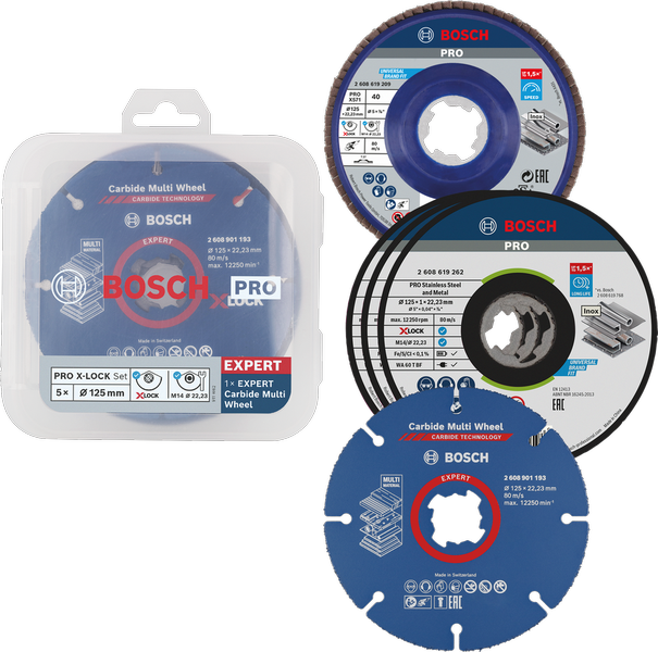 Bosch PRO Trennscheiben X-Lock Set (5 tlg. 125 x 1 x 22,23 mm in Kunststoffbox)
