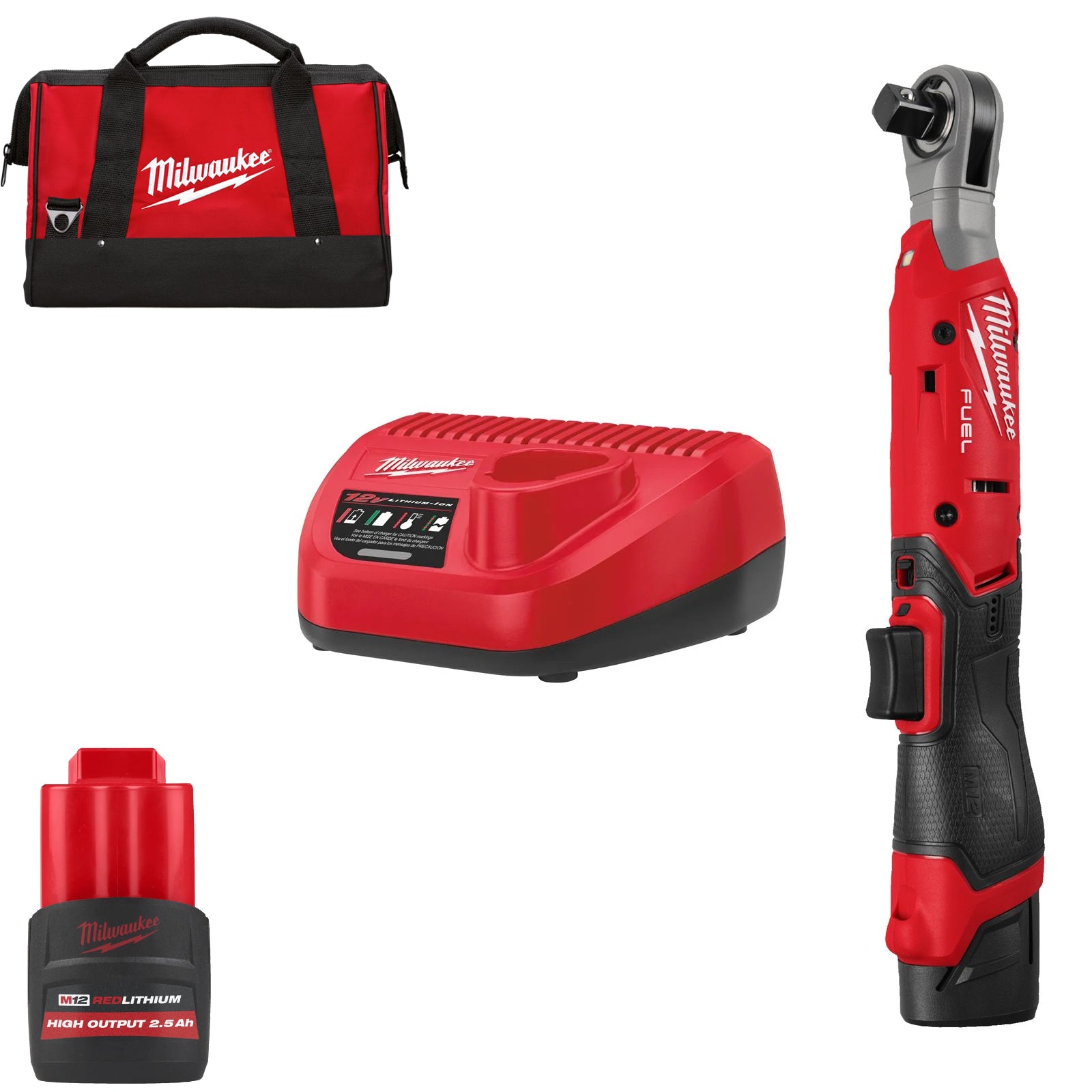 Milwaukee Akku-Ratsche M12 FIR12G2-252B (Aufnahme: 1/2"-Vierkant, Drehmoment: 108 Nm, Drehzahl: 0 - 300 U/min, inkl. 2 x 2,5 Ah Akku in Tasche)