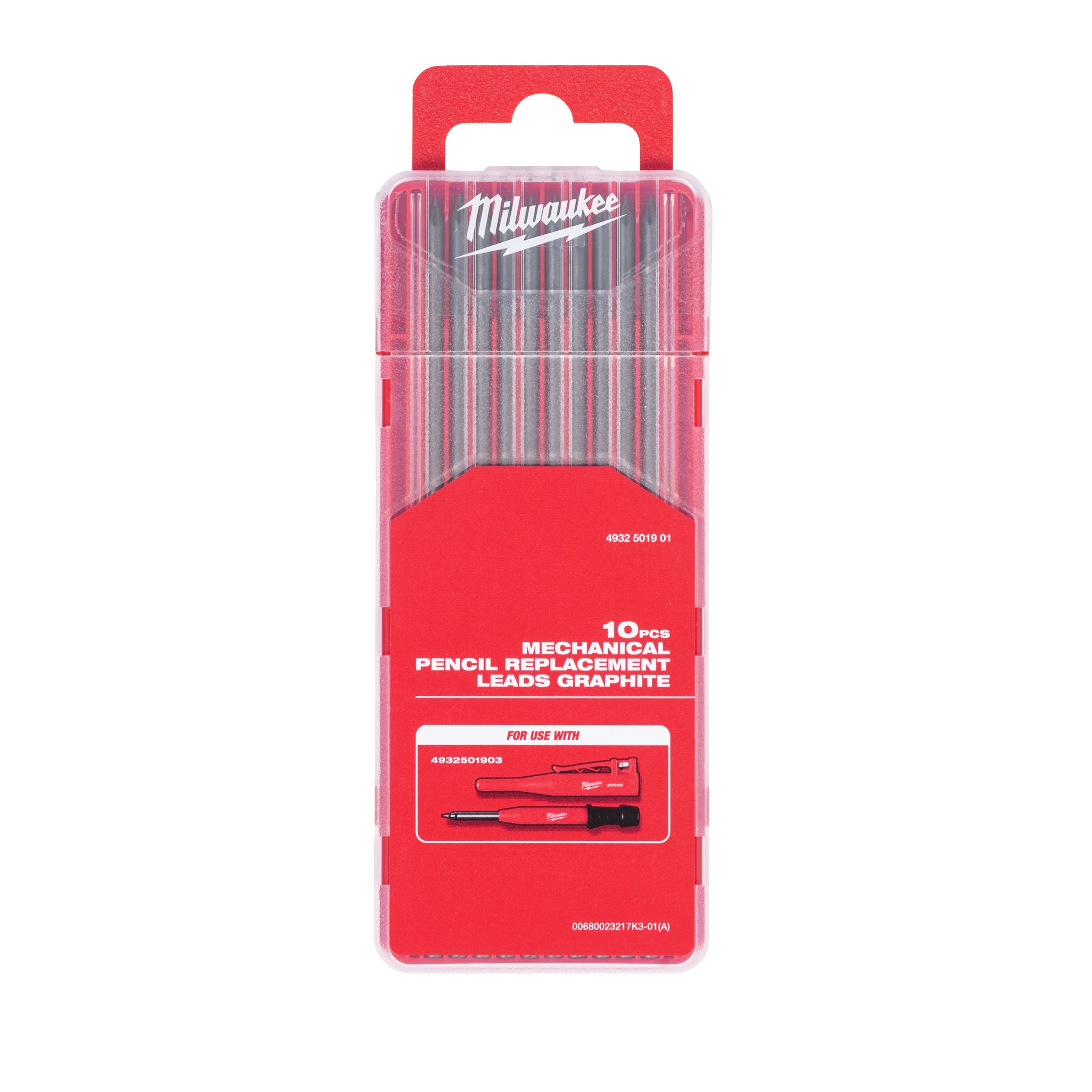 Milwaukee Tiefloch-Baumarker inkl. 10 Graphitminen in Nachfüllbox (Tieflochmarker mit 2,8 mm Mine, Härte 2B, Bleistift)