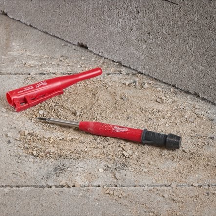 Milwaukee Tiefloch-Baumarker inkl. 10 Graphitminen in Nachfüllbox (Tieflochmarker mit 2,8 mm Mine, Härte 2B, Bleistift)