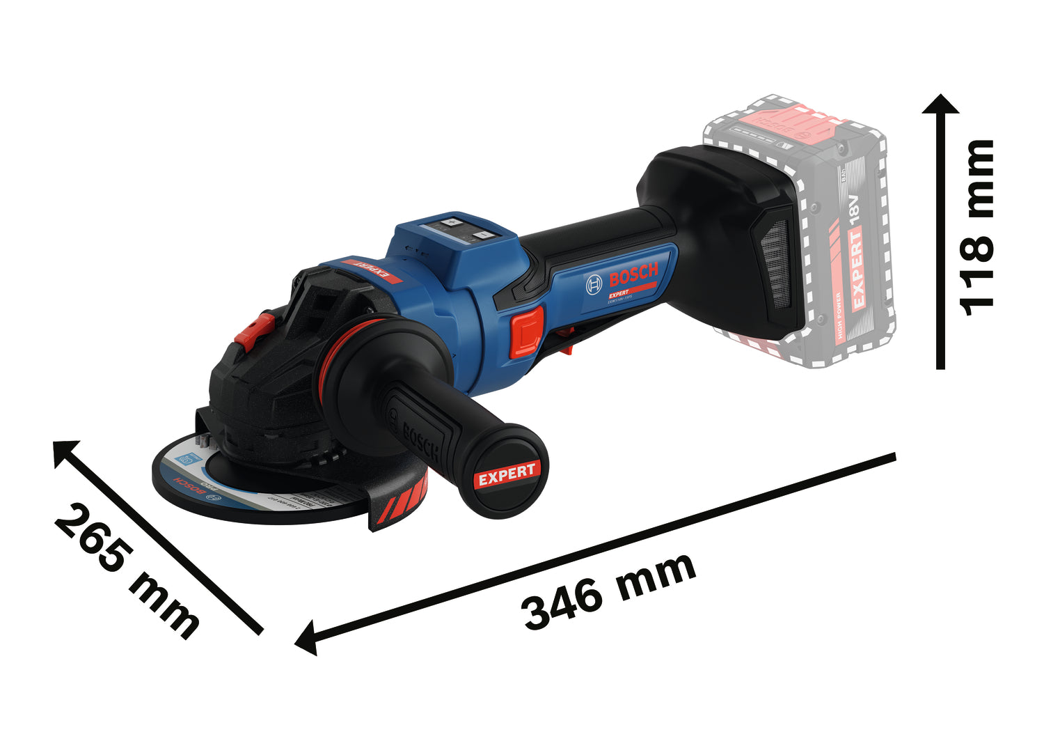 Bosch EXPERT Akku-Winkelschleifer EXWS18V-15PS (Scheiben-Ø: 125 mm, Drehzahl: 11000 U/min, Paddelschalter, ohne Akku in L-BOXX 162)