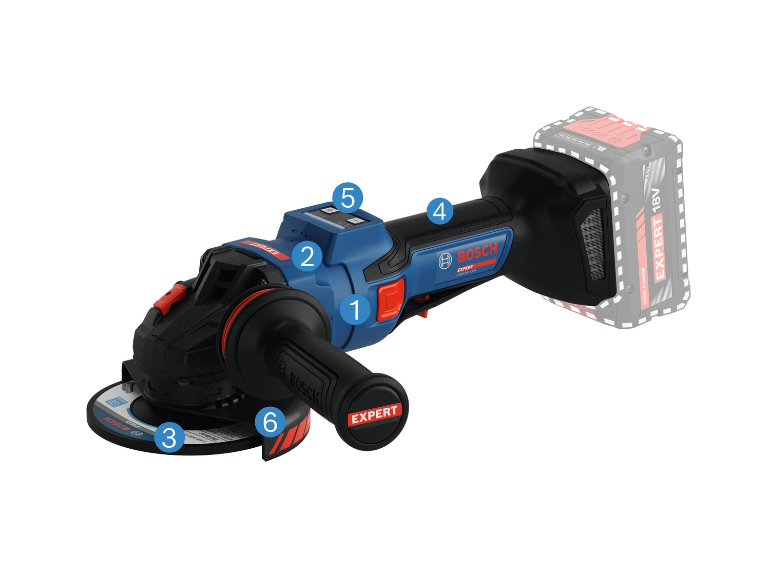 Bosch EXPERT Akku-Winkelschleifer EXWS18V-15PS (Scheiben-Ø: 125 mm, Drehzahl: 11000 U/min, Paddelschalter, ohne Akku in L-BOXX 162)