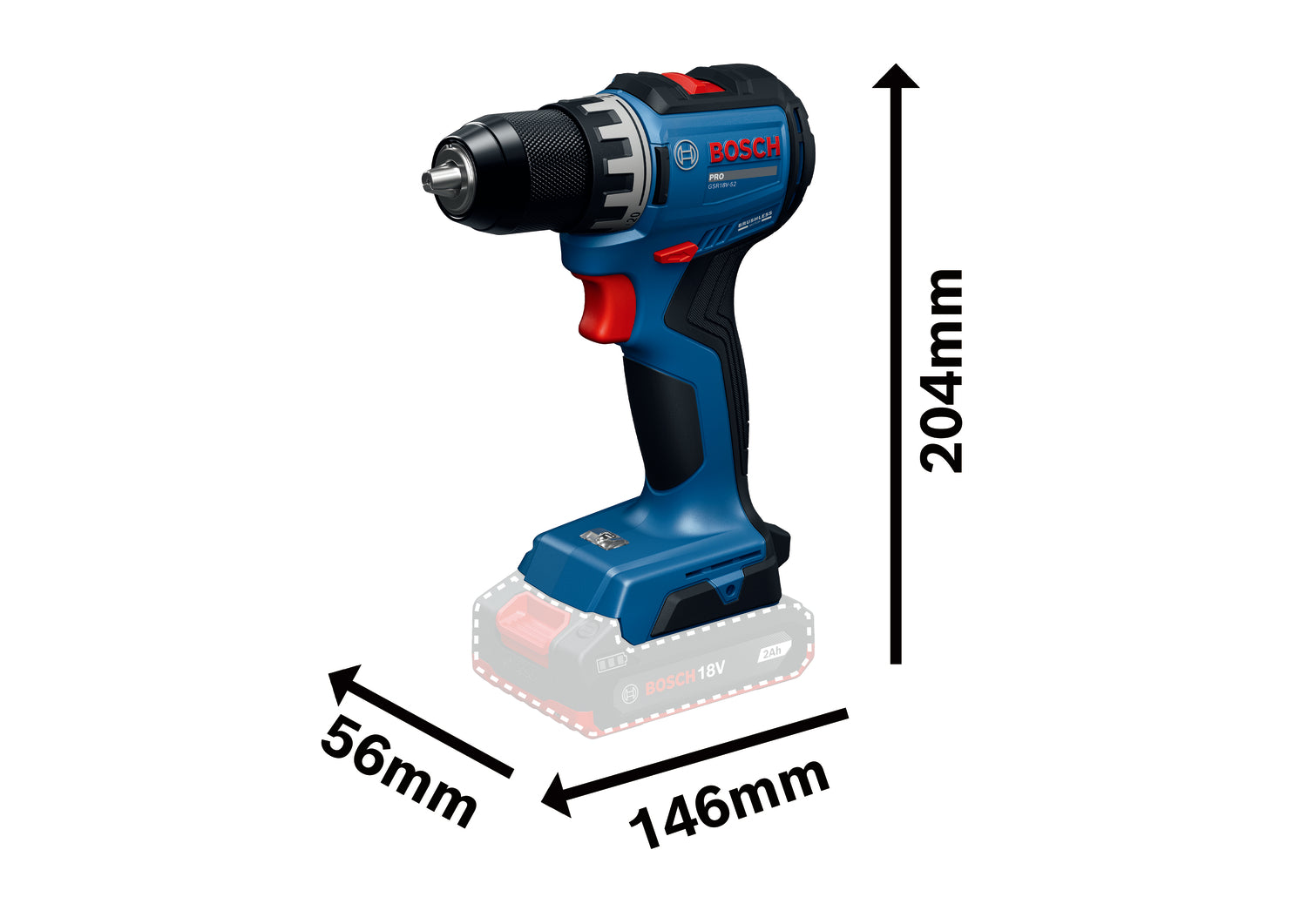 Bosch PRO Akku-Bohrschrauber GSR18V-52 (Max. Drehmoment: 70 Nm, Bohrfutter: 13 mm, Drehzahl: 500/1900 U/min, ohne Akku im Karton)