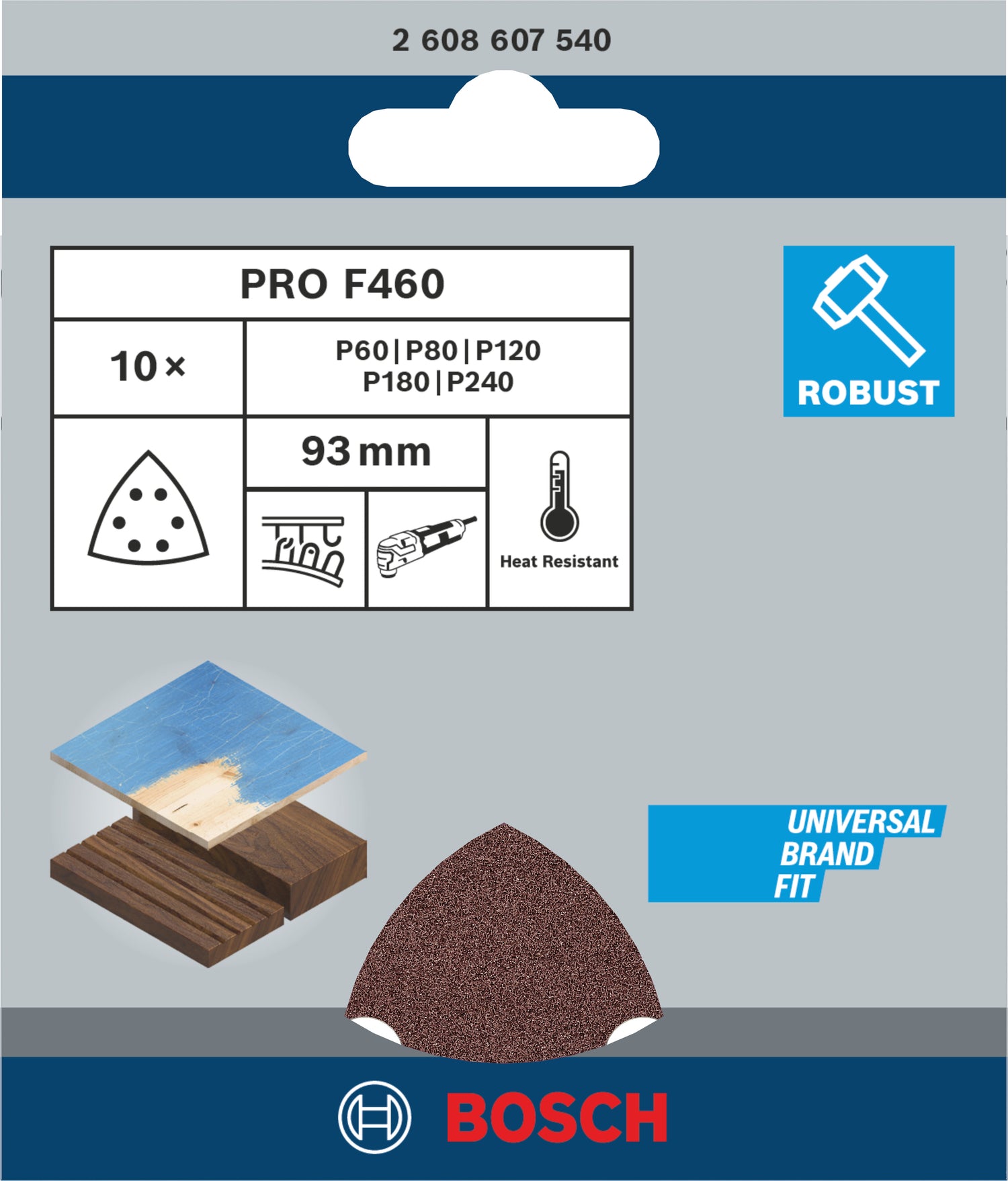 Bosch PRO F460 Schleifblatt-Set 93 mm (10-tlg.: je 2x G60, G80, G120, G180, G240 - Geeignet zum Schleifen von Holz und Farbe)