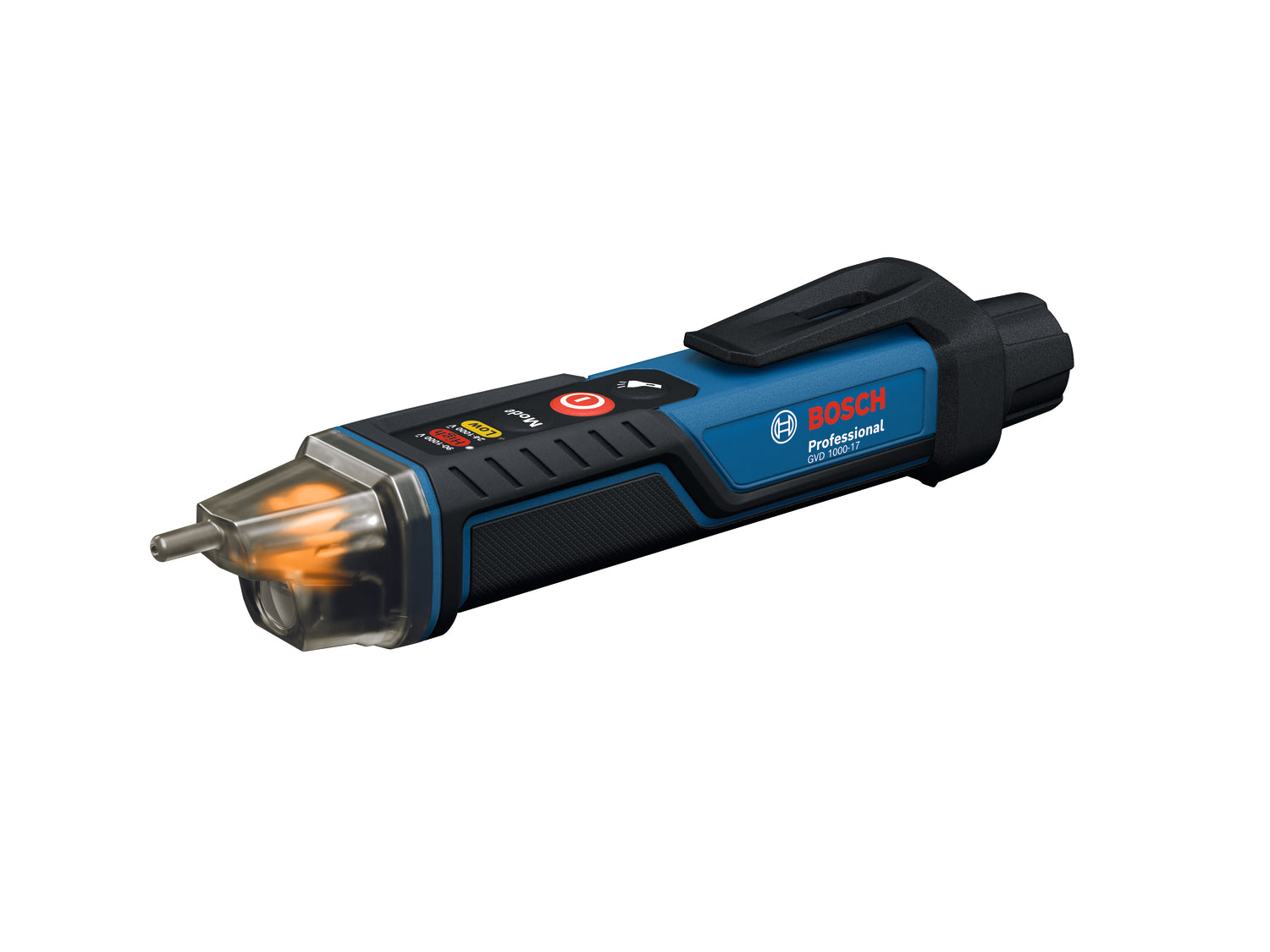 Bosch PRO Spannungsprüfer GVD 1000-17 (berührungslos, Zwei Spannungsbereiche: 24 - 1000 / 90 - 1000 V AC, CAT IV, IP67, LED-Anzeige, inkl. Batterien)