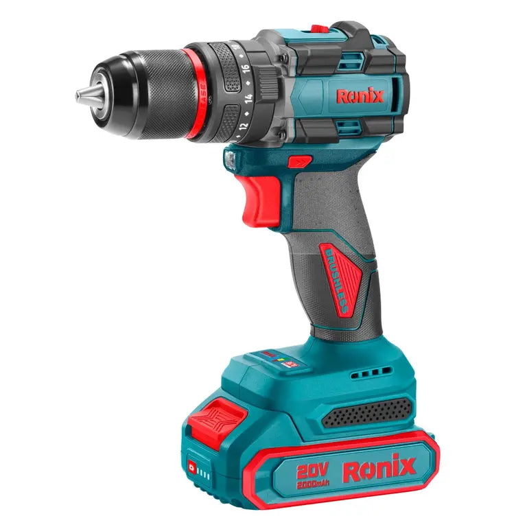 Ronix Akku-Schlagbohrschrauber 8670 (Max. Drehmoment: 60 Nm, Bohrfutter: 13 mm, kompatibel mit Makita 18V Akkus, inkl. 2 x 20V / 2,0 Ah Akku im Koffer)