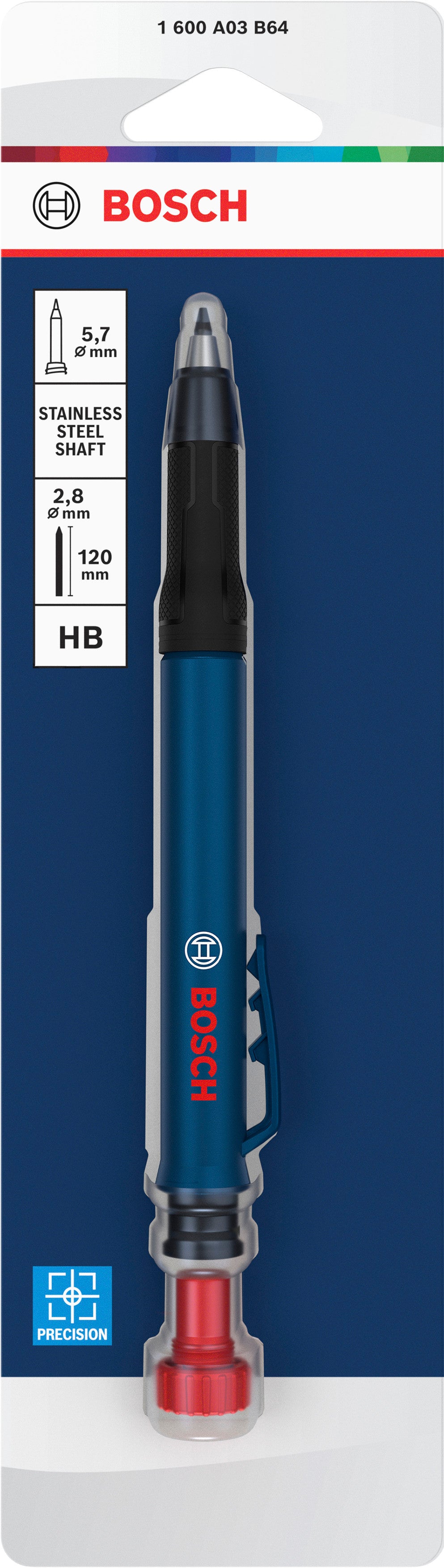 Bosch Tieflochmarker Bleistift mit integriertem Spitzer, inkl. einer HB Graphit-Mine 2,8 x 120 mm