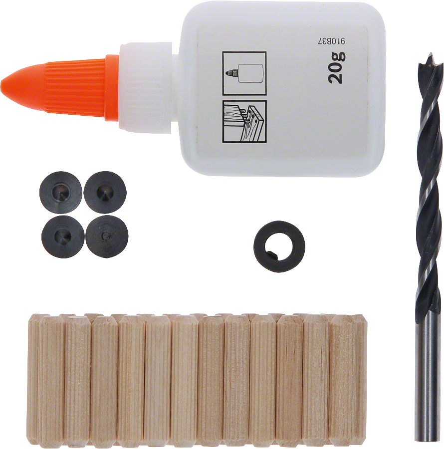 Bosch Holzdübel Set 6 mm (Dübel, Dübelzentrierstifte, Klebstoff, Bohrer 32 tlg.)