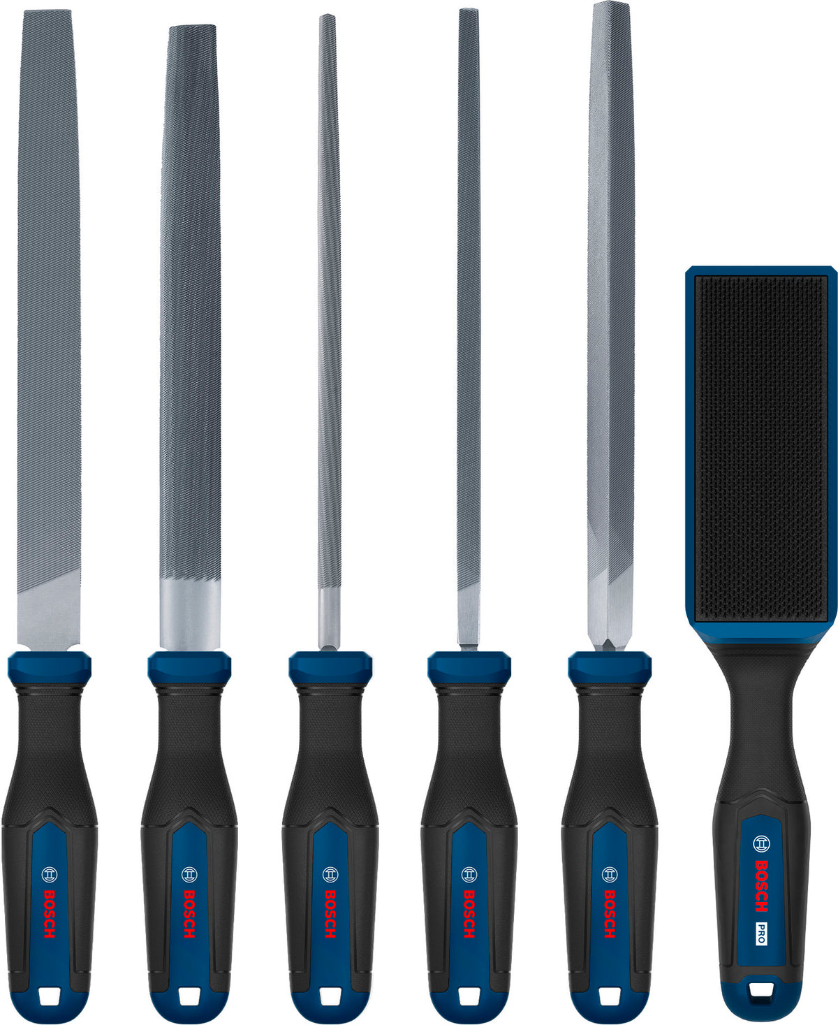 Bosch PRO Feilen- und Feilenbürsten-Set 6-tlg. (inkl. Flachfeile, Halbrundfeile, Rundfeile, Dreieckfeile, Vierkantfeile, PRO Feilenbürste)