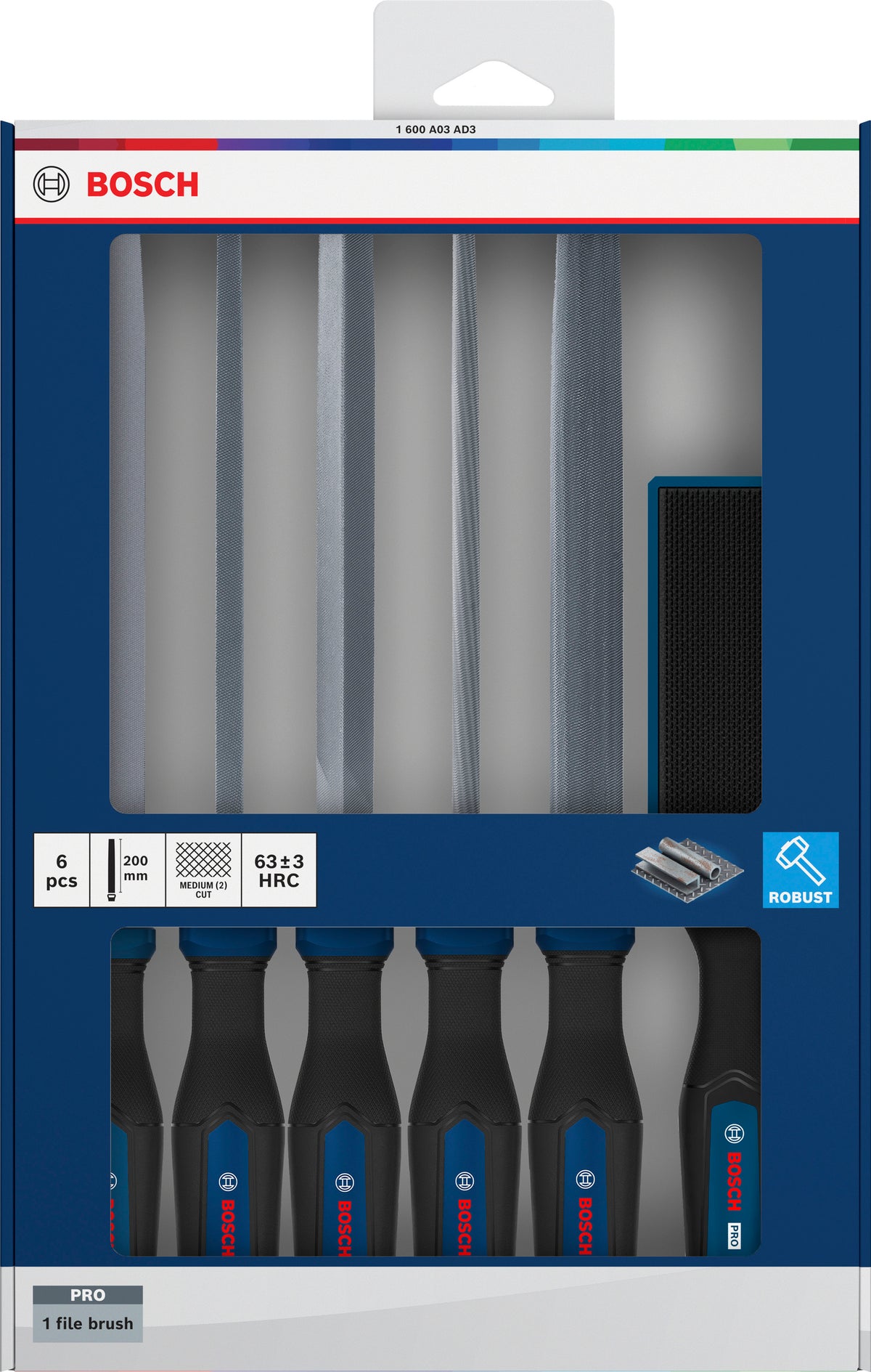 Bosch PRO Feilen- und Feilenbürsten-Set 6-tlg. (inkl. Flachfeile, Halbrundfeile, Rundfeile, Dreieckfeile, Vierkantfeile, PRO Feilenbürste)