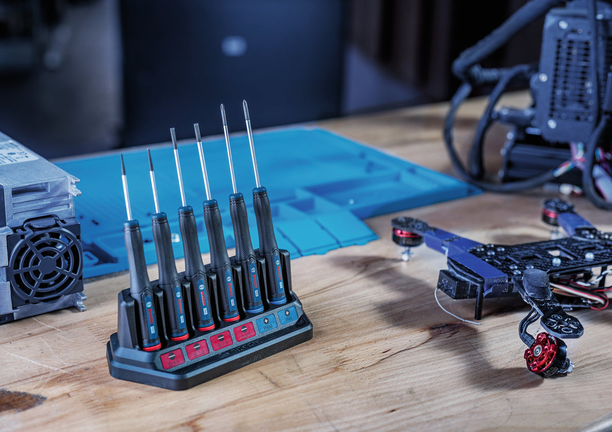 Bosch PRO Präzisionsschraubendreher PH/SL Set, 6-tlg. (S2-Stahlwelle, 2-Komponenten-Griff, Farbcodiert, inkl. Ständer)