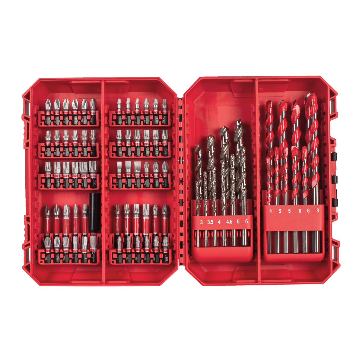 Milwaukee Shockwave Zubehör Set 80-tlg. (Bits 25 mm & 50 mm, Thunderweb Metallbohrer, Premium Betonbohrer, Bithalter, Packout Kassette)