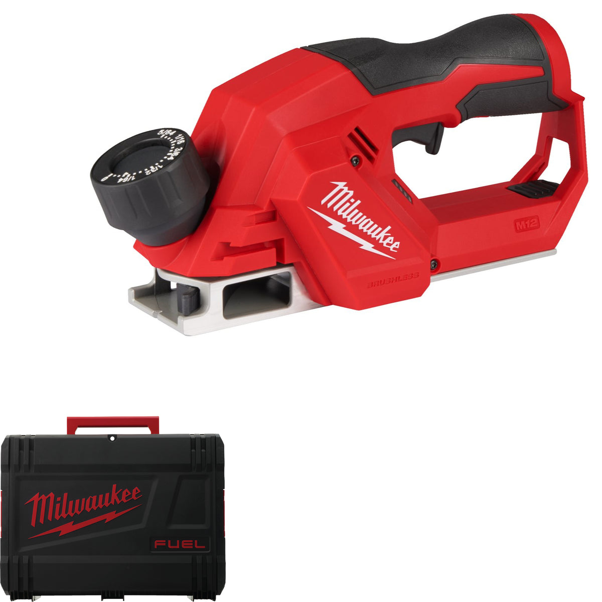 Milwaukee Akku-Hobel M12 BLP-0X (ohne Akku / Ladegerät, inkl. 2x Ersatzklingen, Inbusschlüssel, Absaugadapter, HD-Box)