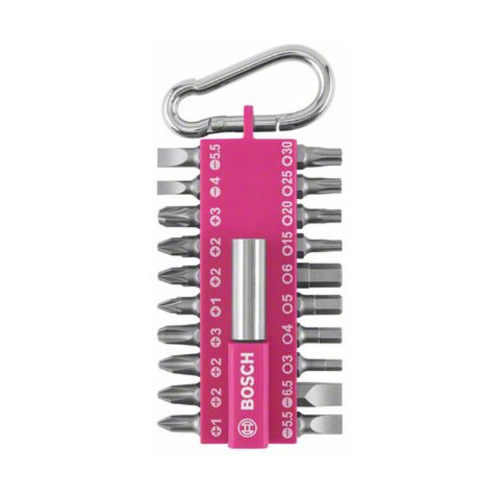 Bosch DIY Schrauberbitset magnetisch mit Snap-hook Karabiner pink 21 tlg.