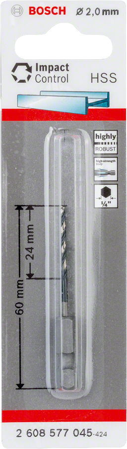 Bosch Professional Impact Control HSS Metallbohrer mit Sechskantschaft Ø 2 x24x60 mm