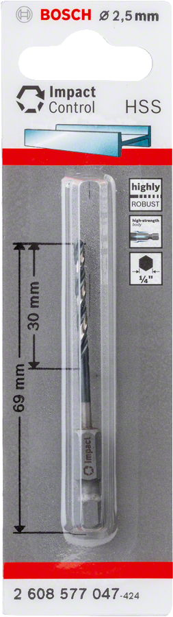 Bosch Professional Impact Control HSS Metallbohrer mit Sechskantschaft Ø 2x30x69 mm