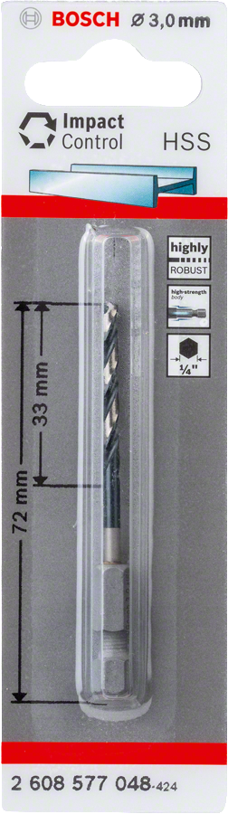 Bosch Professional Impact Control HSS Metallbohrer mit Sechskantschaft Ø 3x33x72 mm