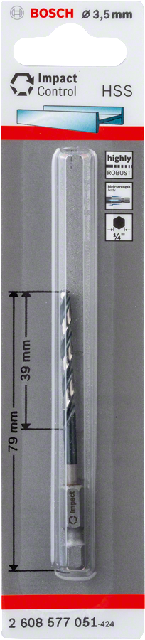 Bosch Professional Impact Control HSS Metallbohrer mit Sechskantschaft Ø 3.5x39x79 mm