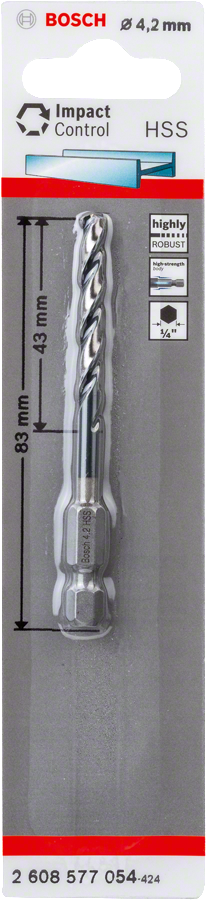 Bosch Professional Impact Control HSS Metallbohrer mit Sechskantschaft Ø 4.2x43x83 mm