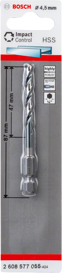 Bosch Professional Impact Control HSS Metallbohrer mit Sechskantschaft Ø 4.5x47x87 mm