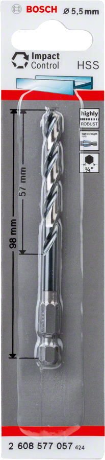 Bosch Professional Impact Control HSS Metallbohrer mit Sechskantschaft Ø 5.5x57x98 mm