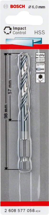Bosch Professional Impact Control HSS Metallbohrer mit Sechskantschaft Ø 6x57x98 mm