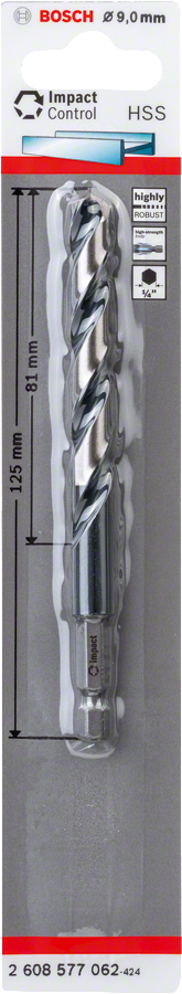 Bosch Professional Impact Control HSS Metallbohrer mit Sechskantschaft Ø 9x81x125 mm