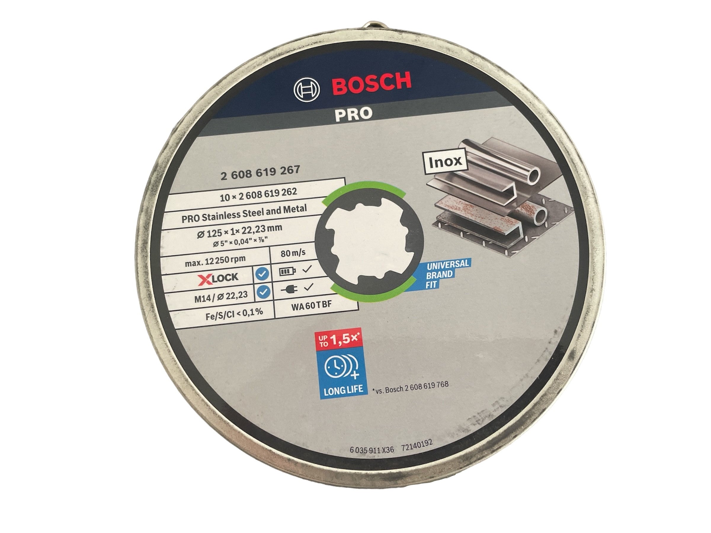 Bosch Pro X-LOCK Trennscheibe Pro Stainless Steel and Metal Ø 125 x 1 x 22,23 mm gerade 10 Stück in Dose