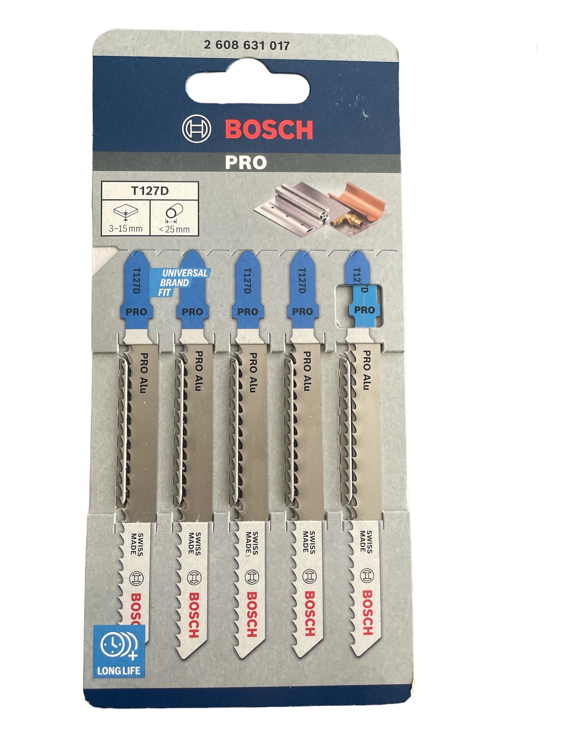 Bosch Pro Stichsägeblatt T 127 D Special for Alu für schnelle, gerade Schnitte in dünnem Metall 5Stück